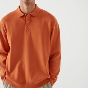 COS Orange Relaxed-Fit Knitted Polo Shirt XL